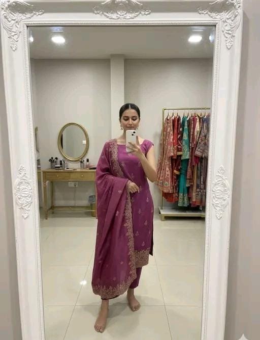Vichitra silk salwar suit dupatta set