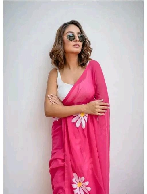 Floral linen printed saree for women
