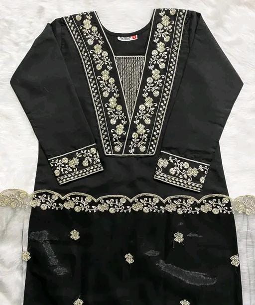 Rayon slub embroidered kurta set with dupatta