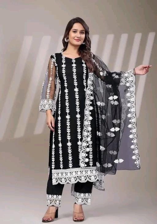 Women fancy black kurta pant set with dupatta