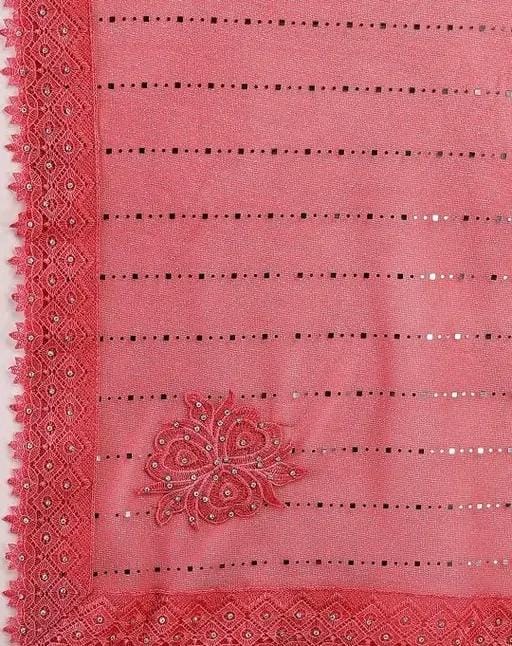 Women fancy shimmer saree with mirror work andvchemical lace