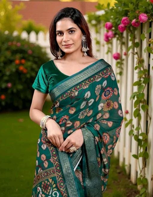 Women fancy linen cotton saree