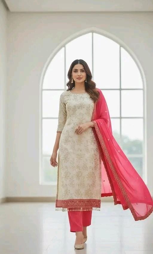 Lavza women classic jeorgette frock plazzo set suit