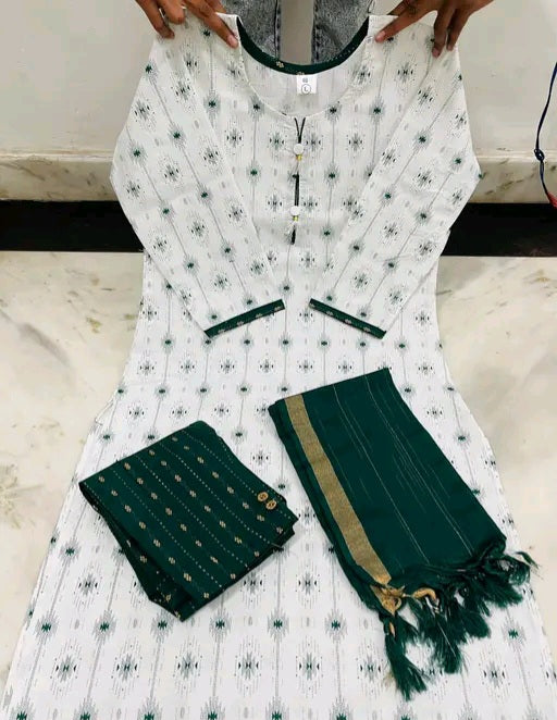 Blue & white priented cotton kurta