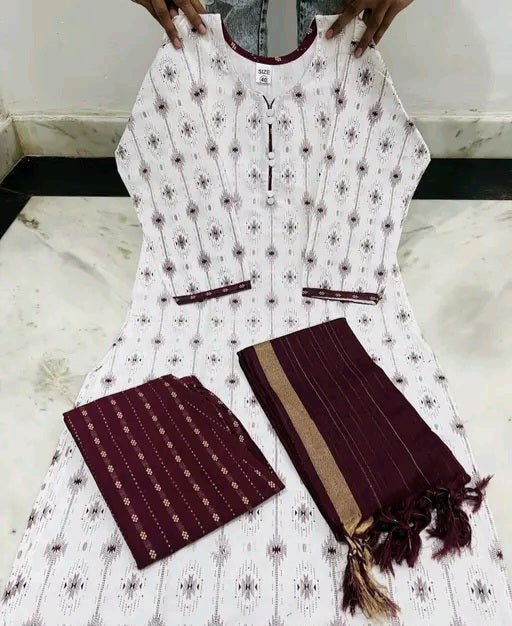 Blue & white priented cotton kurta