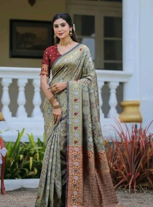 Fancy women cotton silk saree with blouse