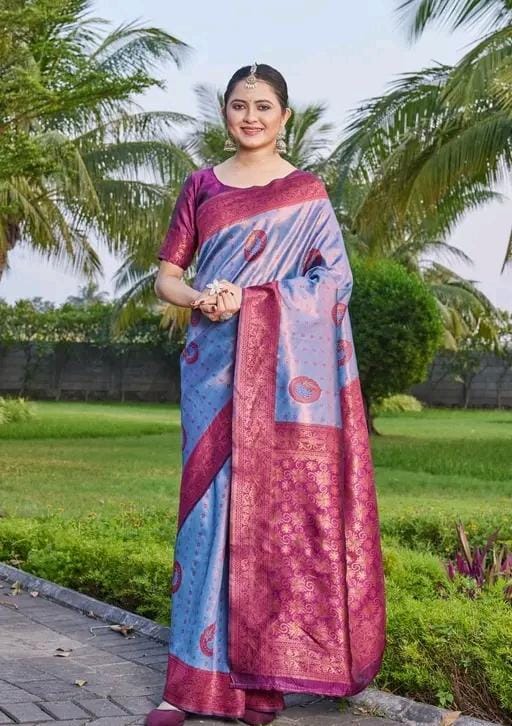Woven srlf design pista colour banarasi saree