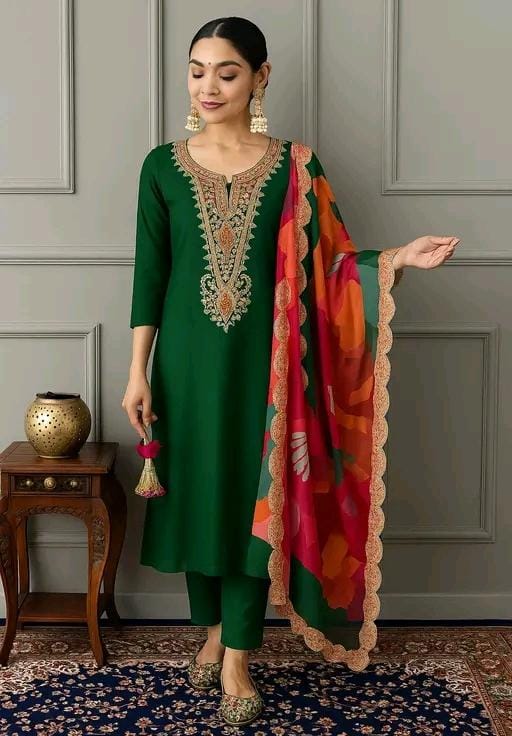 Women fancy green rayon kurta