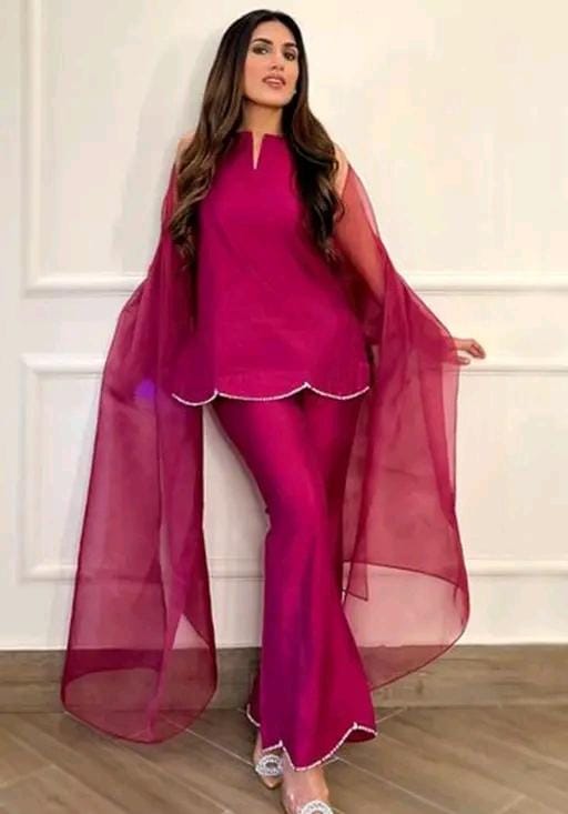 Women fancy pink cord kurti plazo kurti