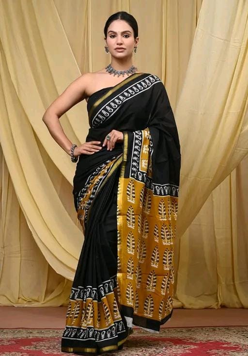 Jaipuri hand block printed soft cotton saree