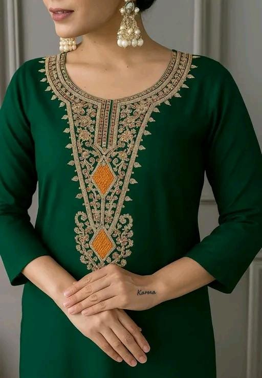 Women fancy green rayon kurta