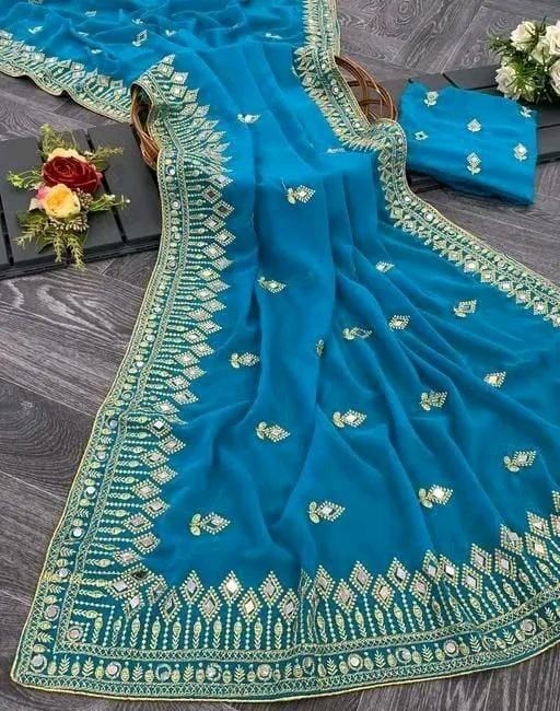 Embroidery mirror saree
