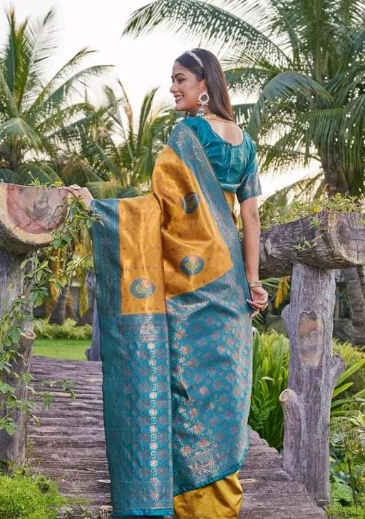 Woven srlf design pista colour banarasi saree
