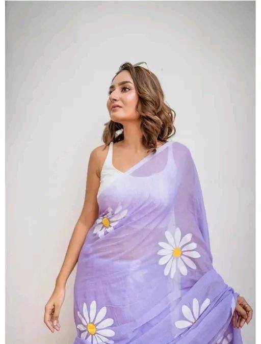 Floral linen printed saree for women