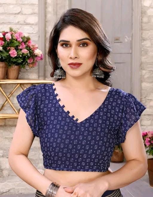 Bollywoid printed blue georgette saree
