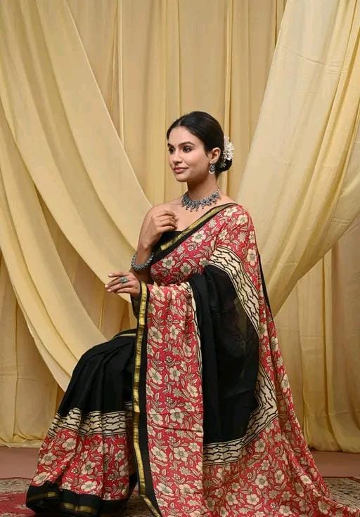 Jaipuri hand block printed soft cotton saree