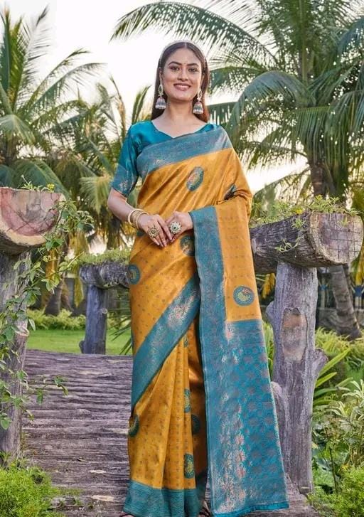 Woven srlf design pista colour banarasi saree