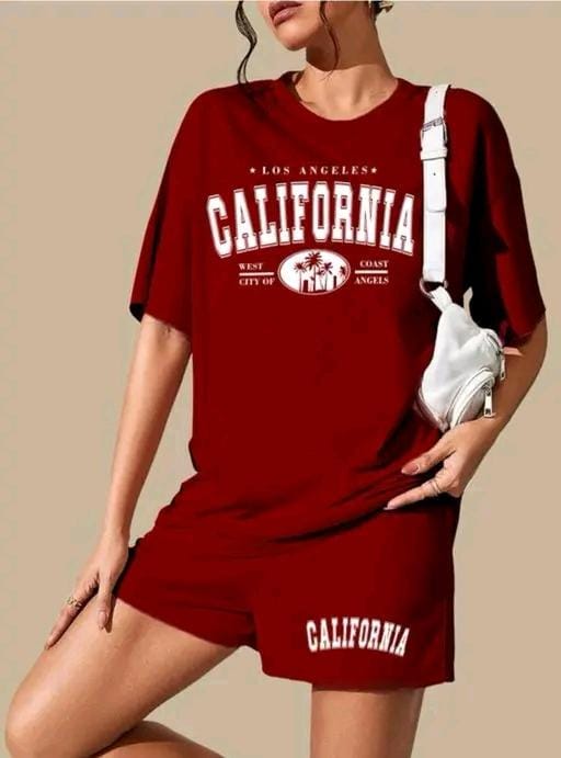 Women fancy round neck half sleeve top and shorts