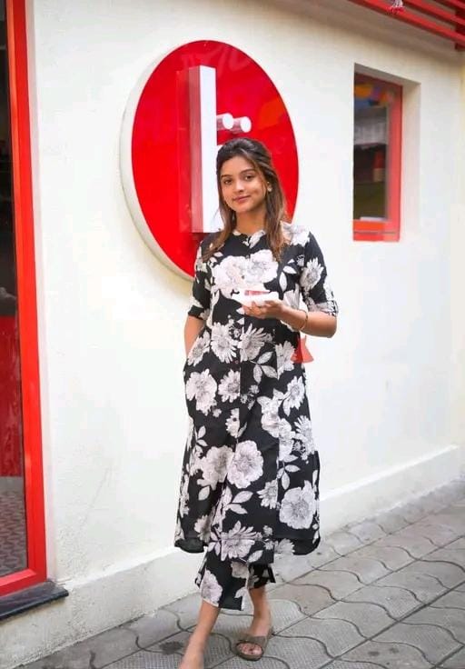 Black floral printed cotten co-crd  for women