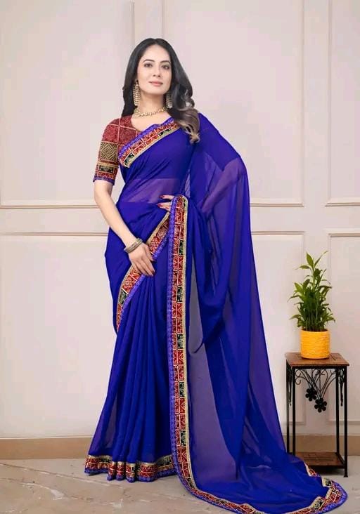 Fancy georgette plain saree with blouse