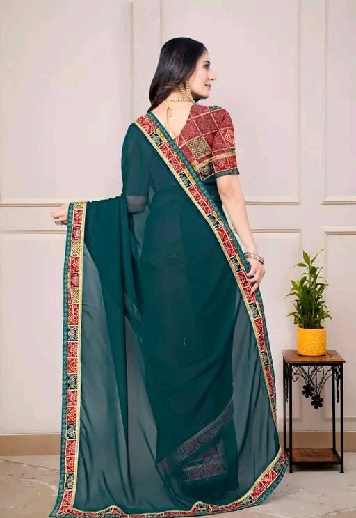 Fancy georgette plain saree with blouse