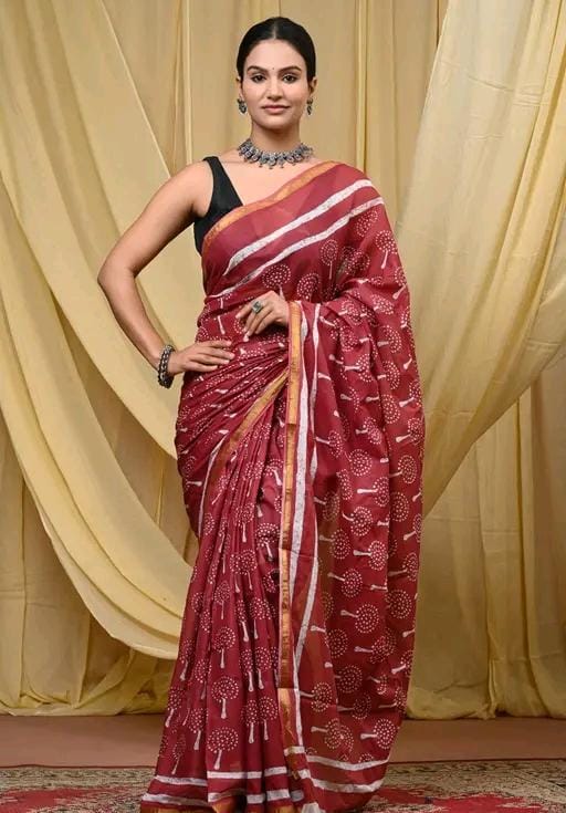 Jaipuri hand block printed soft cotton saree