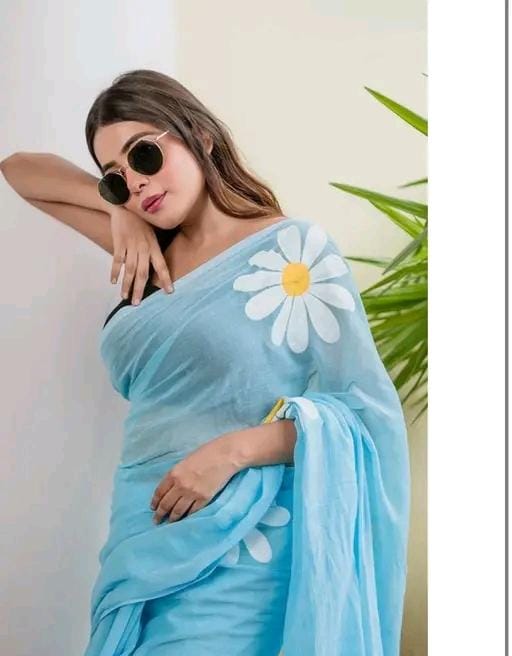 Floral linen printed saree for women