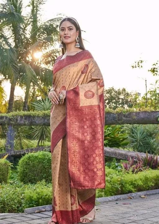 Woven srlf design pista colour banarasi saree