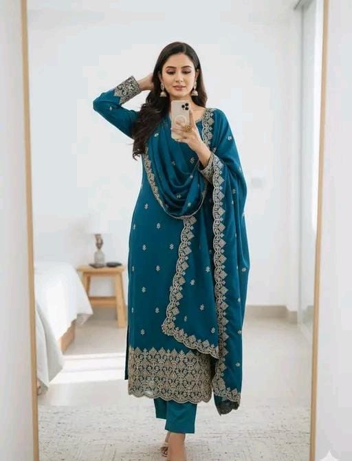 Women's blue vichitra silk dress material