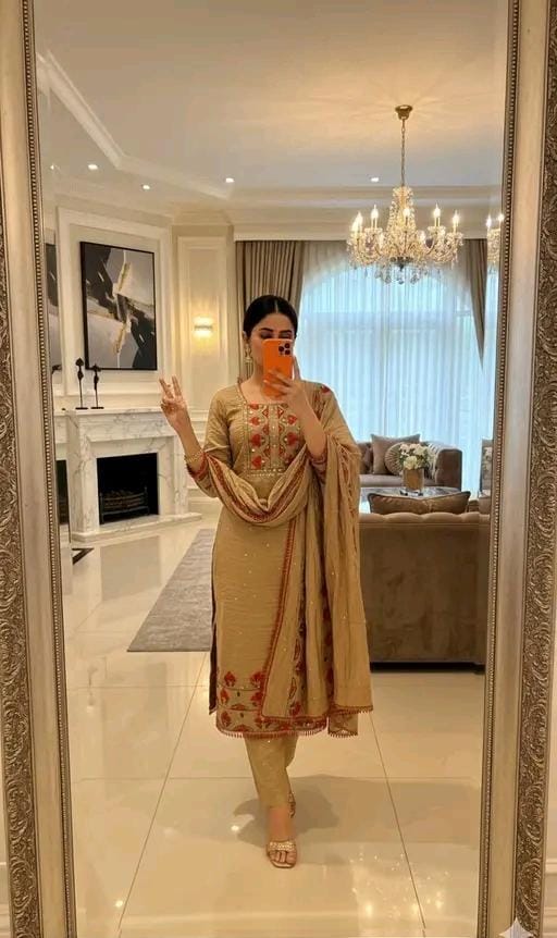 Cotton chanderi silk gota patti suit for women