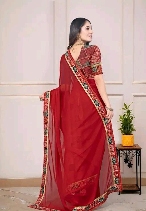 Fancy georgette plain saree with blouse