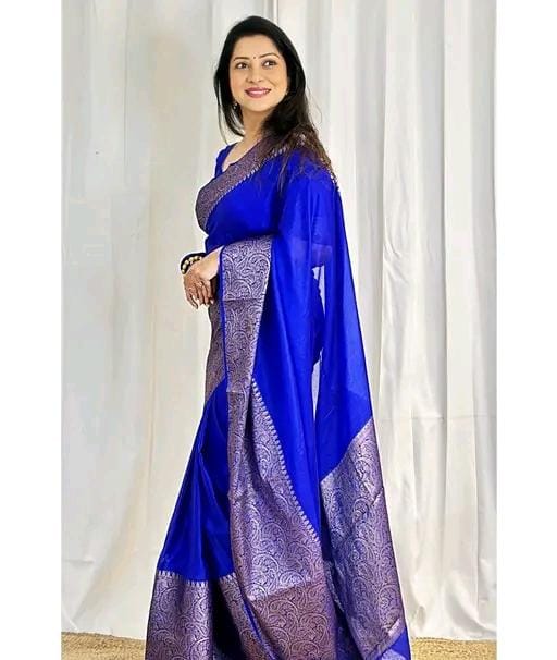 Royal banarasi soft semi silk saree with blouse piece for womens