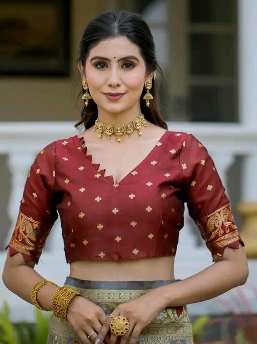 Fancy women cotton silk saree with blouse