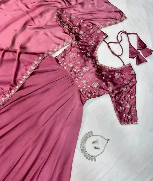 Women fancy silk anarkali gown with dupatta set