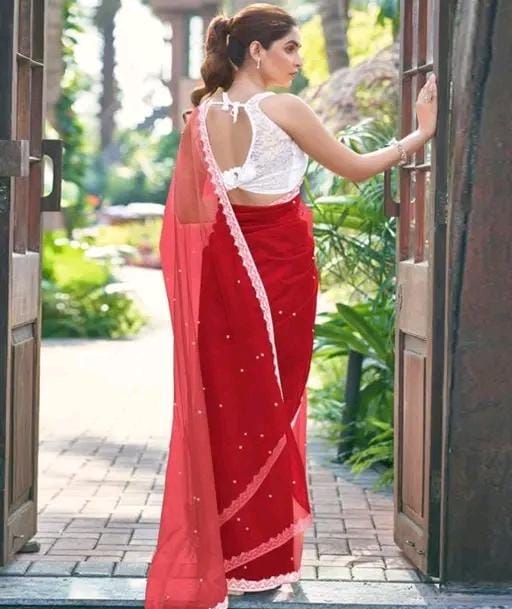 Super net tissue embellished saree lace border