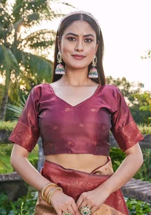 Woven srlf design pista colour banarasi saree