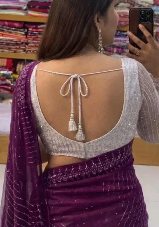 Georgette cutwork diamonds saree with blouse,saree ready tp bear