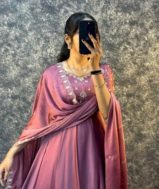 Women fancy silk anarkali gown with dupatta set