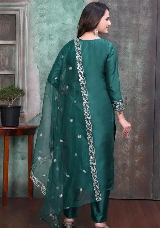 Rayon slub embroidered kurta set with dupatta