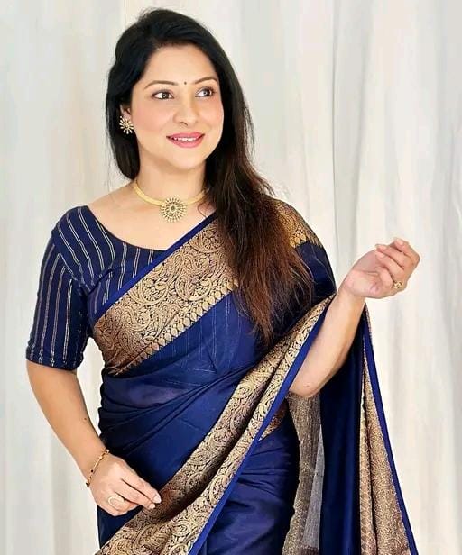 Royal banarasi soft semi silk saree with blouse piece for womens
