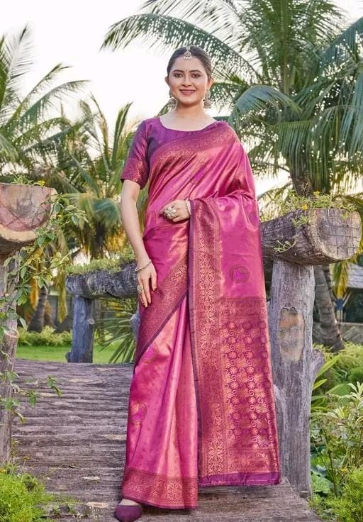Woven srlf design pista colour banarasi saree