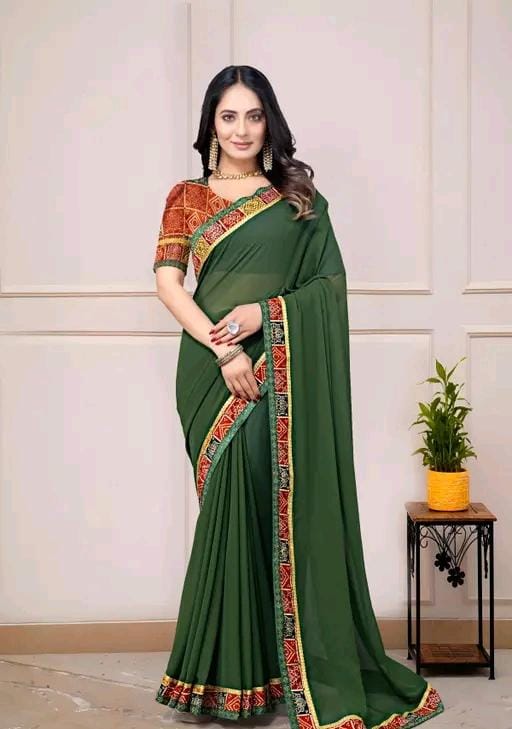 Fancy georgette plain saree with blouse