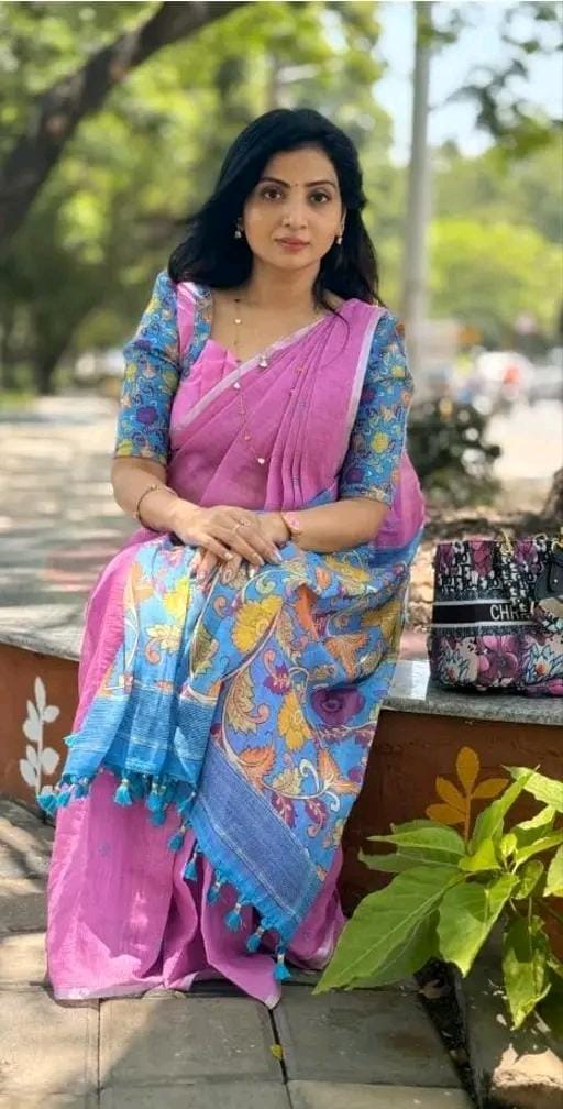 Linen cotton print sarer for women