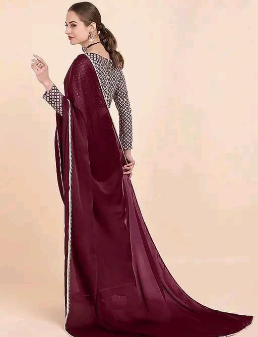 Trendy satin silk fabric saree with embroideryvpattern blouse