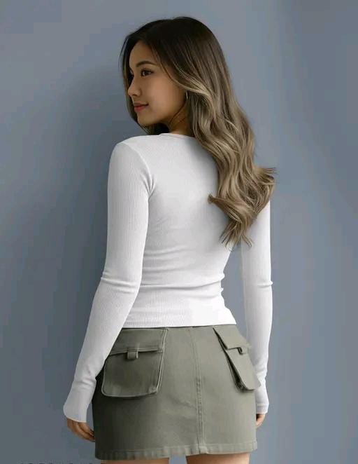 Casual polyester blend round neck with buttons long sleeves stylish top
