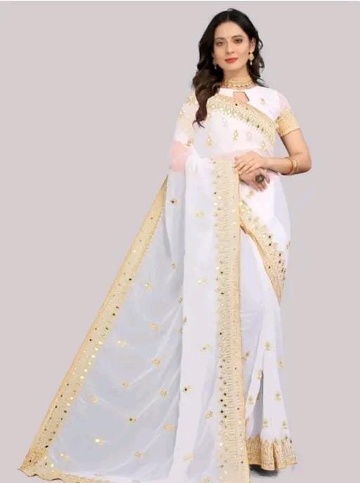 Embroidery mirror saree