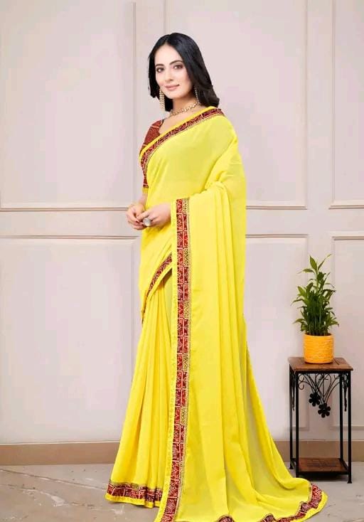 Fancy georgette plain saree with blouse