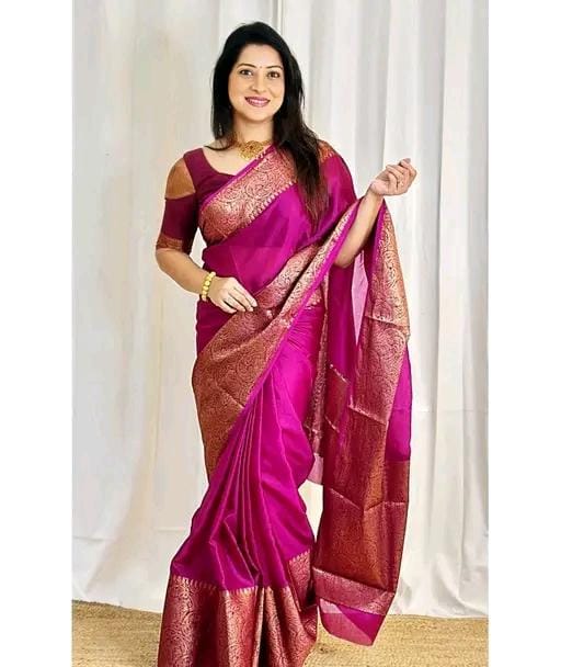 Royal banarasi soft semi silk saree with blouse piece for womens