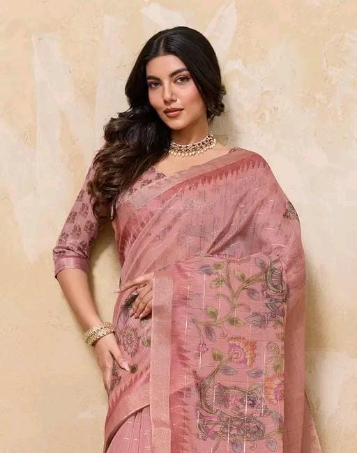 Fancy women print printed silk saree with blouse