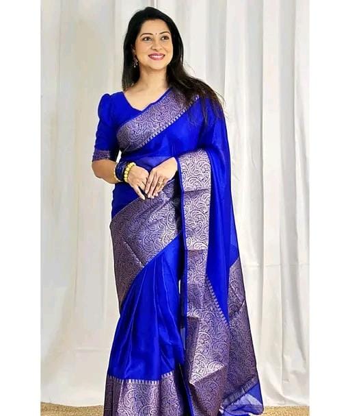 Royal banarasi soft semi silk saree with blouse piece for womens